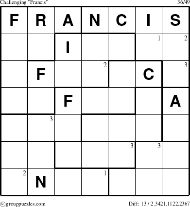 The grouppuzzles.com Challenging Francis puzzle for  with the first 3 steps marked