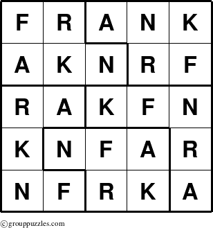 The grouppuzzles.com Answer grid for the Frank puzzle for 