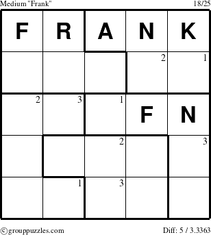 The grouppuzzles.com Medium Frank puzzle for  with the first 3 steps marked