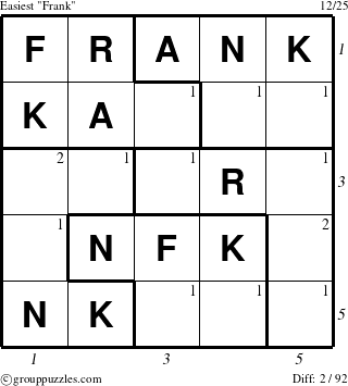 The grouppuzzles.com Easiest Frank puzzle for , suitable for printing, with all 2 steps marked