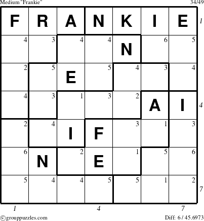 The grouppuzzles.com Medium Frankie puzzle for  with all 6 steps marked