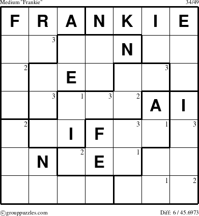 The grouppuzzles.com Medium Frankie puzzle for  with the first 3 steps marked