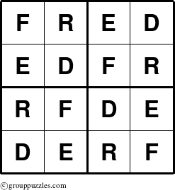 The grouppuzzles.com Answer grid for the Fred puzzle for 