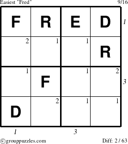 The grouppuzzles.com Easiest Fred puzzle for  with all 2 steps marked