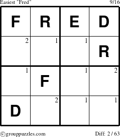 The grouppuzzles.com Easiest Fred puzzle for  with the first 2 steps marked