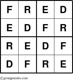 The grouppuzzles.com Answer grid for the Fred puzzle for 