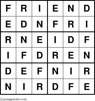 The grouppuzzles.com Answer grid for the Friend puzzle for 