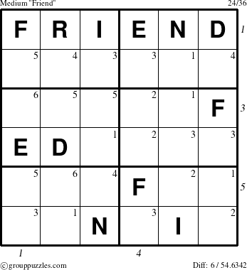 The grouppuzzles.com Medium Friend puzzle for  with all 6 steps marked