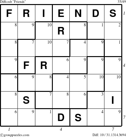 The grouppuzzles.com Difficult Friends puzzle for , suitable for printing, with all 10 steps marked