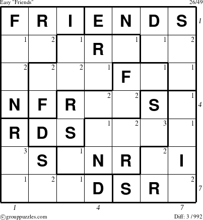 The grouppuzzles.com Easy Friends puzzle for , suitable for printing, with all 3 steps marked