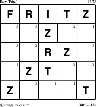 The grouppuzzles.com Easy Fritz puzzle for  with the first 3 steps marked