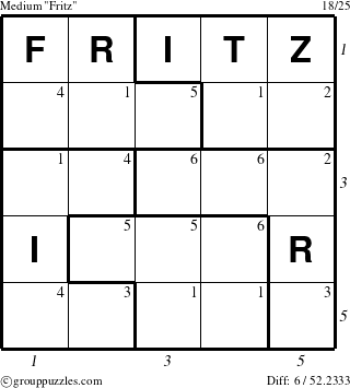 The grouppuzzles.com Medium Fritz puzzle for , suitable for printing, with all 6 steps marked