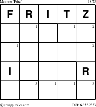 The grouppuzzles.com Medium Fritz puzzle for  with the first 3 steps marked