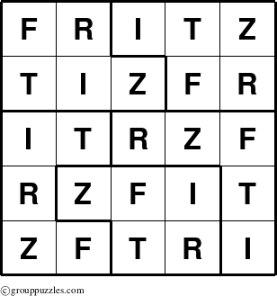 The grouppuzzles.com Answer grid for the Fritz puzzle for 