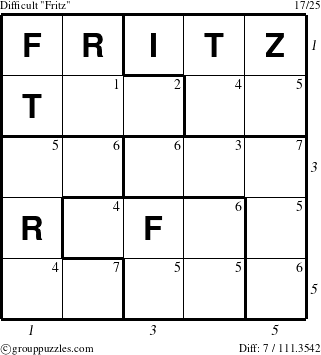 The grouppuzzles.com Difficult Fritz puzzle for  with all 7 steps marked