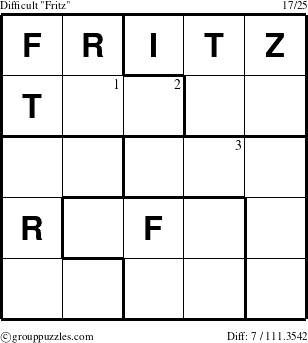 The grouppuzzles.com Difficult Fritz puzzle for  with the first 3 steps marked