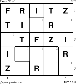 The grouppuzzles.com Easiest Fritz puzzle for , suitable for printing, with all 2 steps marked