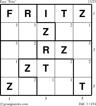 The grouppuzzles.com Easy Fritz puzzle for  with all 3 steps marked