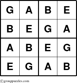 The grouppuzzles.com Answer grid for the Gabe puzzle for 