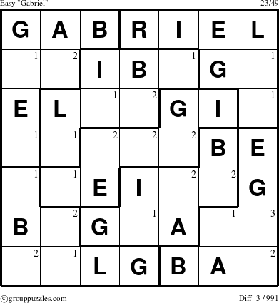 The grouppuzzles.com Easy Gabriel puzzle for  with the first 3 steps marked