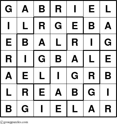 The grouppuzzles.com Answer grid for the Gabriel puzzle for 