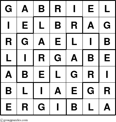 The grouppuzzles.com Answer grid for the Gabriel puzzle for 