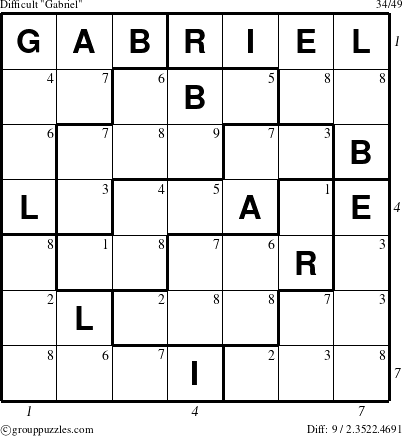 The grouppuzzles.com Difficult Gabriel puzzle for  with all 9 steps marked