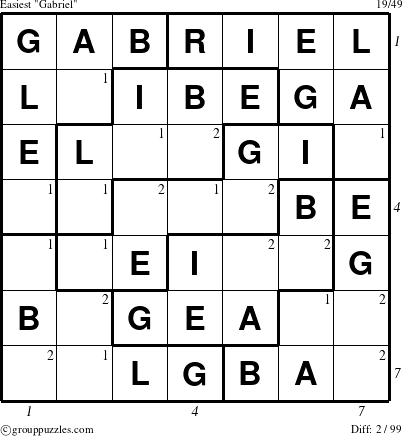 The grouppuzzles.com Easiest Gabriel puzzle for , suitable for printing, with all 2 steps marked