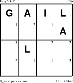 The grouppuzzles.com Easy Gail puzzle for  with the first 3 steps marked