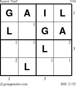 The grouppuzzles.com Easiest Gail puzzle for , suitable for printing, with all 2 steps marked