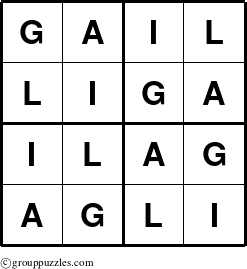 The grouppuzzles.com Answer grid for the Gail puzzle for 