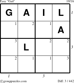 The grouppuzzles.com Easy Gail puzzle for  with all 3 steps marked