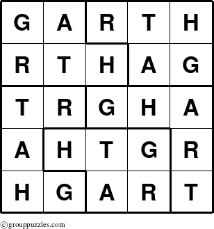 The grouppuzzles.com Answer grid for the Garth puzzle for 