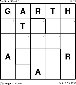 The grouppuzzles.com Medium Garth puzzle for  with the first 3 steps marked