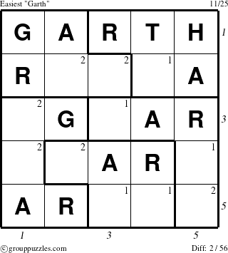 The grouppuzzles.com Easiest Garth puzzle for , suitable for printing, with all 2 steps marked