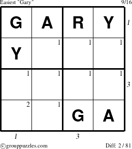 The grouppuzzles.com Easiest Gary puzzle for  with all 2 steps marked