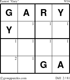 The grouppuzzles.com Easiest Gary puzzle for  with the first 2 steps marked