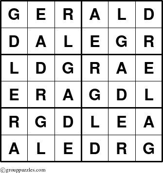 The grouppuzzles.com Answer grid for the Gerald puzzle for 