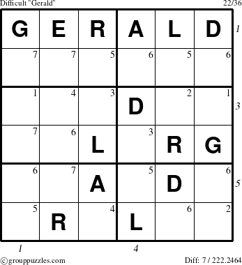 The grouppuzzles.com Difficult Gerald puzzle for , suitable for printing, with all 7 steps marked