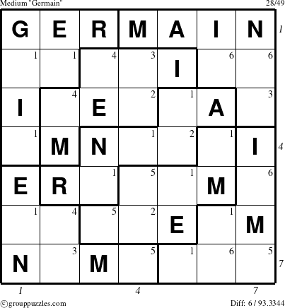 The grouppuzzles.com Medium Germain puzzle for  with all 6 steps marked