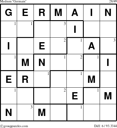 The grouppuzzles.com Medium Germain puzzle for  with the first 3 steps marked