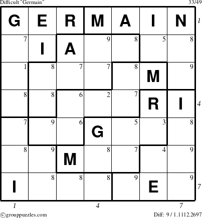 The grouppuzzles.com Difficult Germain puzzle for , suitable for printing, with all 9 steps marked