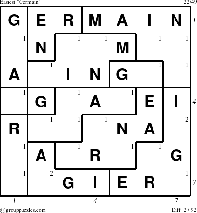 The grouppuzzles.com Easiest Germain puzzle for , suitable for printing, with all 2 steps marked