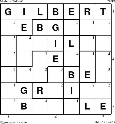 The grouppuzzles.com Medium Gilbert puzzle for  with all 5 steps marked