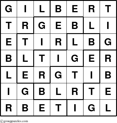 The grouppuzzles.com Answer grid for the Gilbert puzzle for 