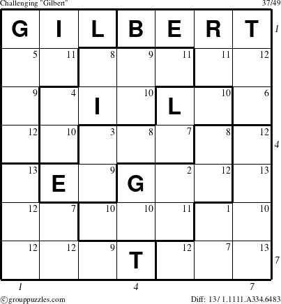 The grouppuzzles.com Challenging Gilbert puzzle for  with all 13 steps marked