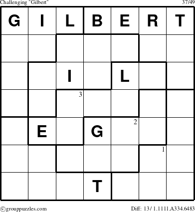 The grouppuzzles.com Challenging Gilbert puzzle for  with the first 3 steps marked