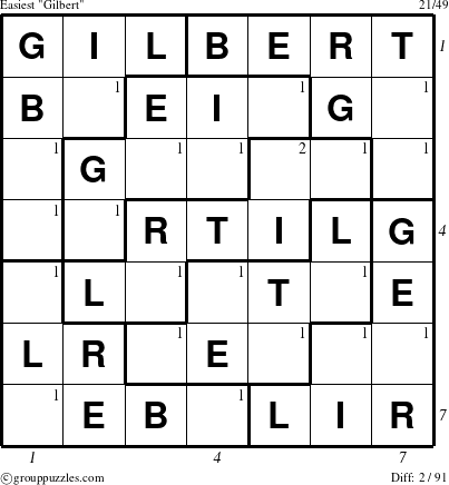 The grouppuzzles.com Easiest Gilbert puzzle for , suitable for printing, with all 2 steps marked