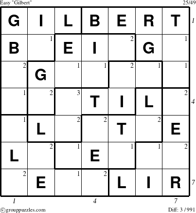 The grouppuzzles.com Easy Gilbert puzzle for  with all 3 steps marked