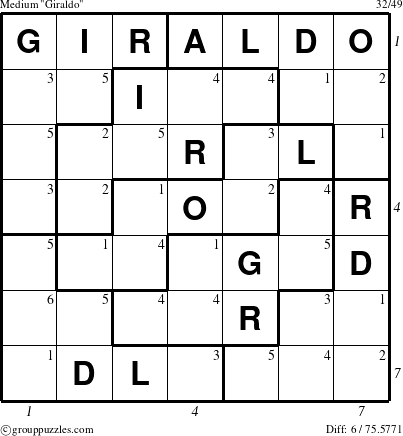 The grouppuzzles.com Medium Giraldo puzzle for  with all 6 steps marked